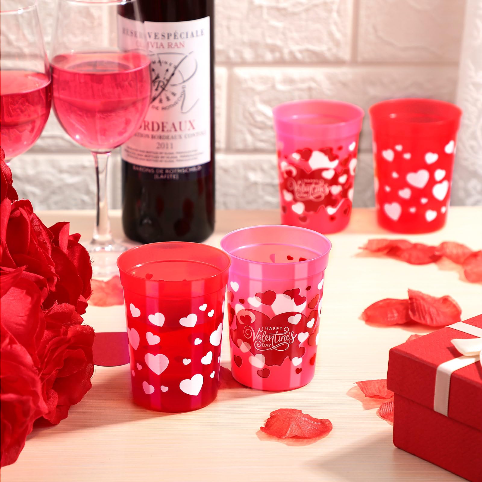 48-Pack Layhit Valentine's Day Plastic Cups - 8oz Reusable Heart-Patterned Drink Tumblers in Red & Pink for Valentine's Parties, Weddings & Celebrations | Bulk Party Supplies for Romantic Events & Couple Gatherings