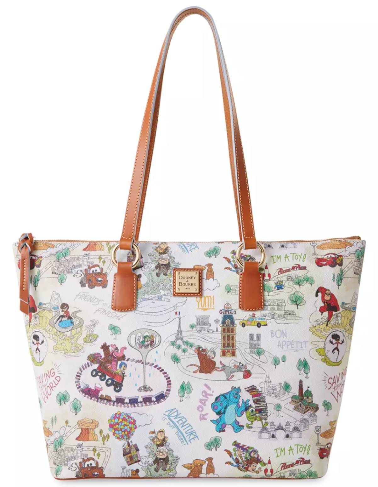 Disney Pixar Movies Tote Bag - Up, Toy Story, Monsters Inc, Cars, Ratatouille, Incredibles & Inside Out Themed Handbag Purse by Dooney & Bourke - Perfect for Disney Fans, Shopping & Travel
