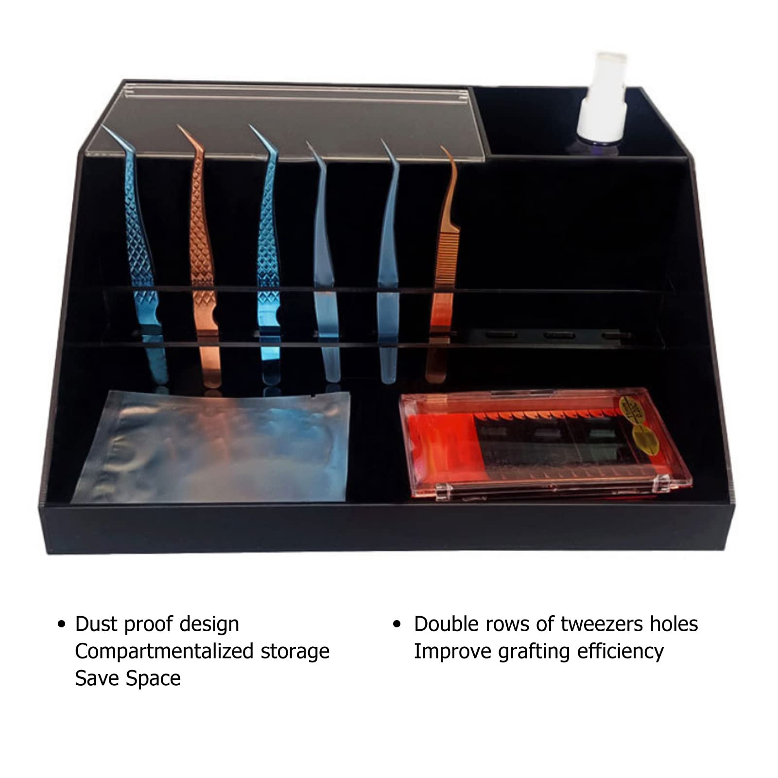 Professional Acrylic Eyelash Extension Display Box - Dustproof Large Capacity Organizer for Eyelash Grafting & Cosmetic Storage (Black) | Perfect for Salon, Spa & Beauty Professionals