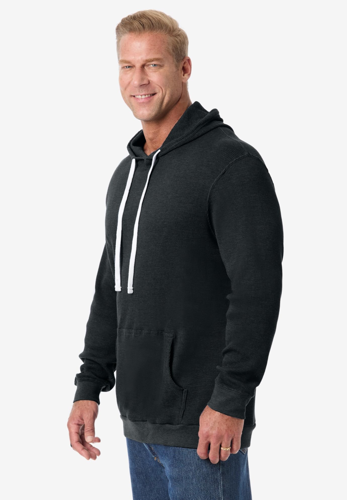 KingSize Men's Big & Tall Waffle-Knit Thermal Hoodie - Warm Winter Pullover for Cold Weather - Perfect for Outdoor Activities, Camping & Layering