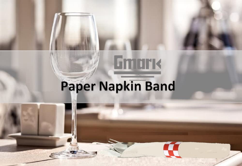 Gmark Self-Adhesive Paper Napkin Rings - 500 Count, Red & White Grid Design (GM1111A) - Perfect for Weddings, Parties, and Table Decorations