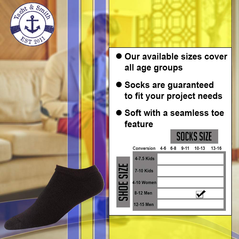 Yacht & Smith Men's No Show Ankle Socks - 12-Pack Cotton Athletic Socks for Sports & Casual Wear (Size 10-13) - Breathable & Comfortable for Running, Gym, and Everyday Use