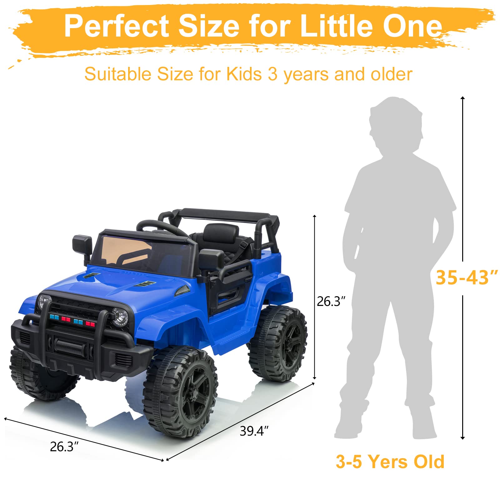VALUE BOX 12V Kids Electric Ride-On Truck with 2.4G Remote Control - 3 Speed Motorized Vehicle for Ages 3-5, Spring Suspension, LED Lights, Horn & Music Player - Safe with Seat Belts (Blue) - Perfect for Outdoor Play, Birthday Gifts & Preschool Fun