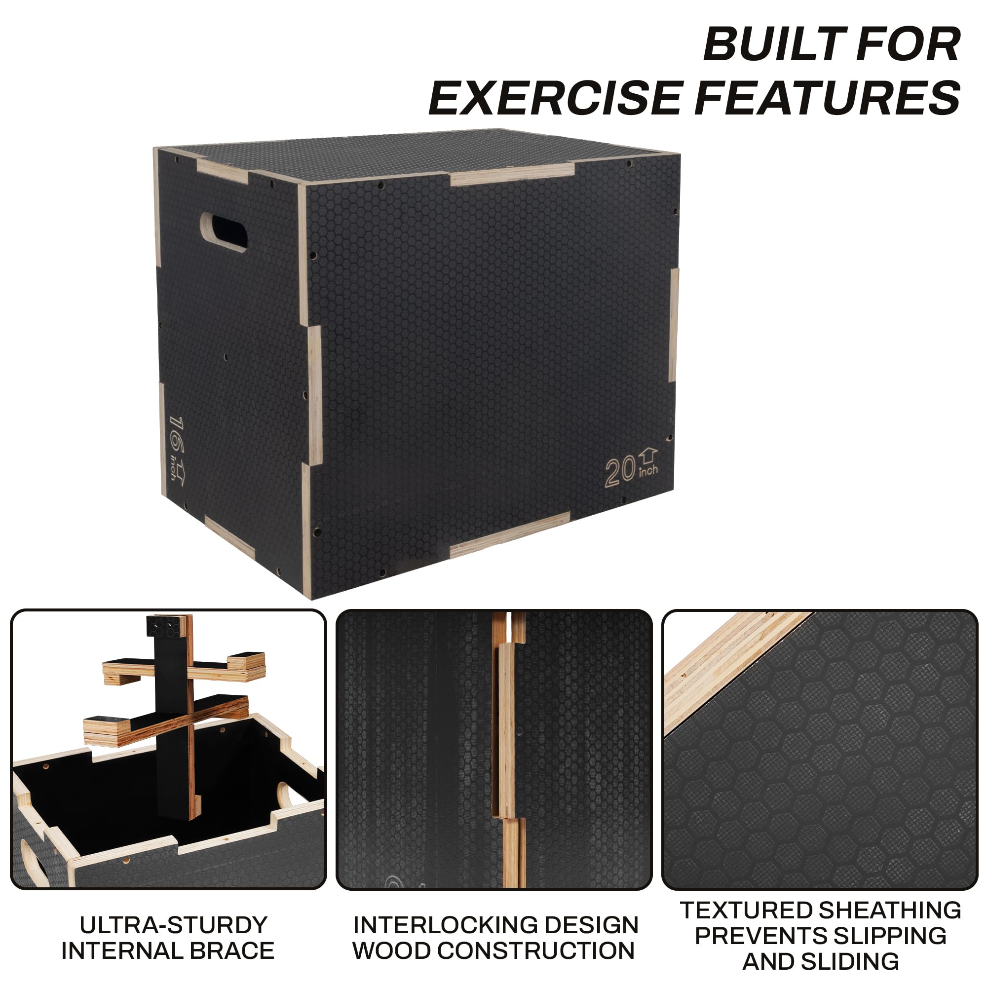 3-in-1 Non-Slip Wooden Plyo Box for CrossFit & Home Gym - Adjustable Height Plyometric Jump Box for Exercise & Training - Perfect for HIIT, Cardio & Strength Workouts