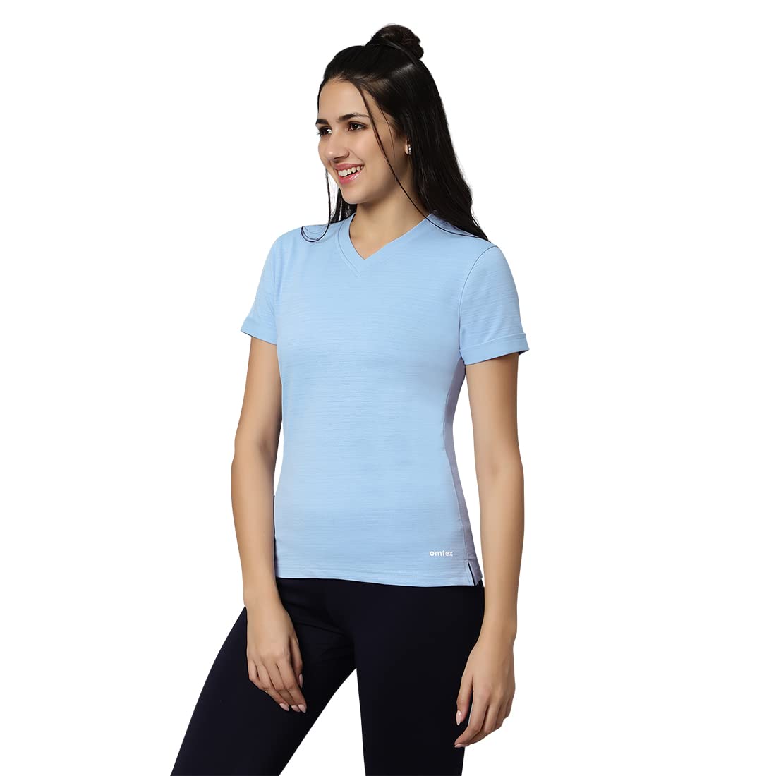 OMTEX Women's Moisture-Wicking V-Neck Sport T-Shirt - Breathable Short Sleeve Athletic Top for Running, Yoga & Gym Workouts - Pack of 1