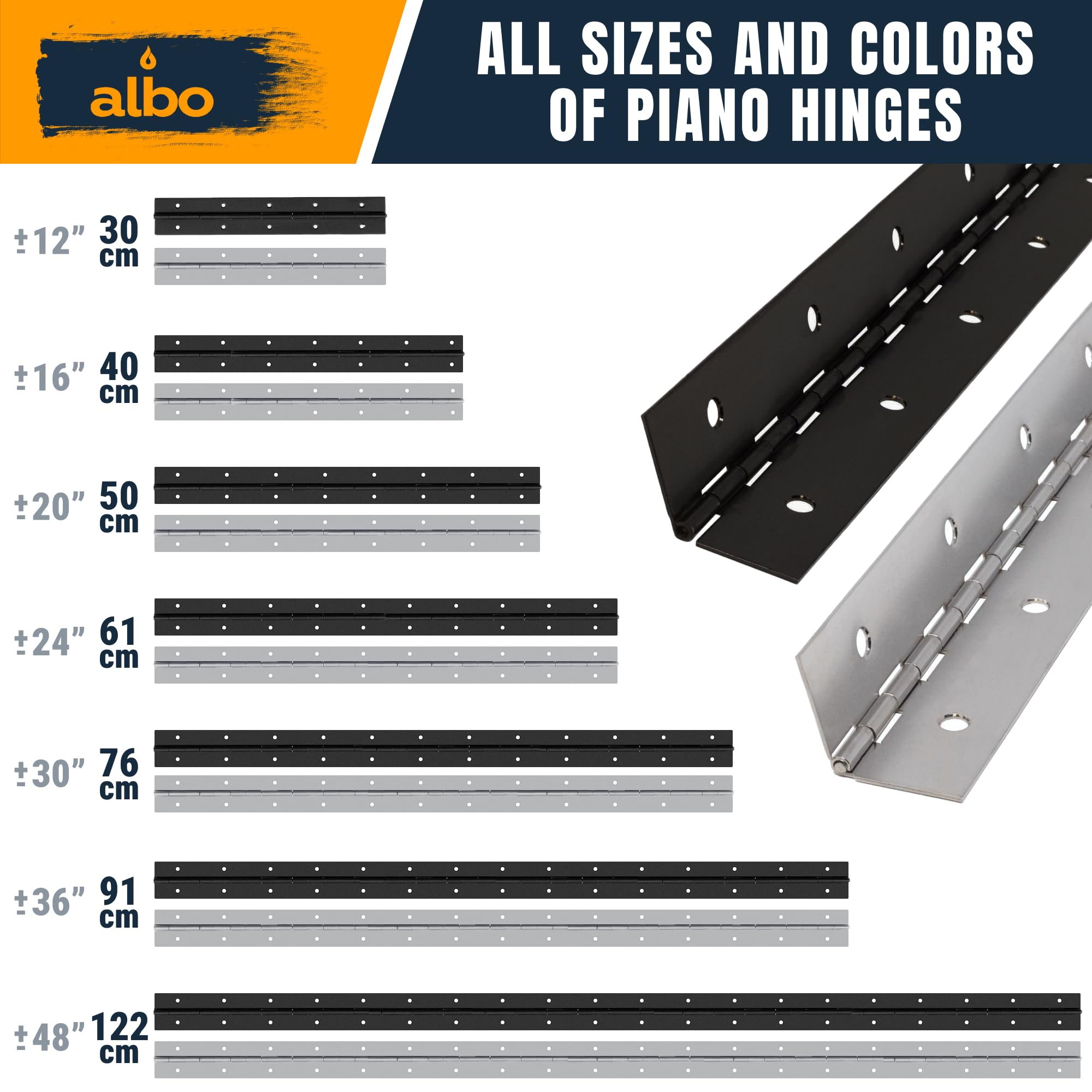 30 Inch Black Heavy Duty Piano Hinge Continuous Stainless Steel 304 (2-Pack) - Matte Black Surface Mount Cabinet Hinges 30