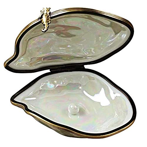 Authentic French Limoges Porcelain Box - Oyster with Pearl Inside Figurine | Elegant Home Decor & Luxury Gift Idea