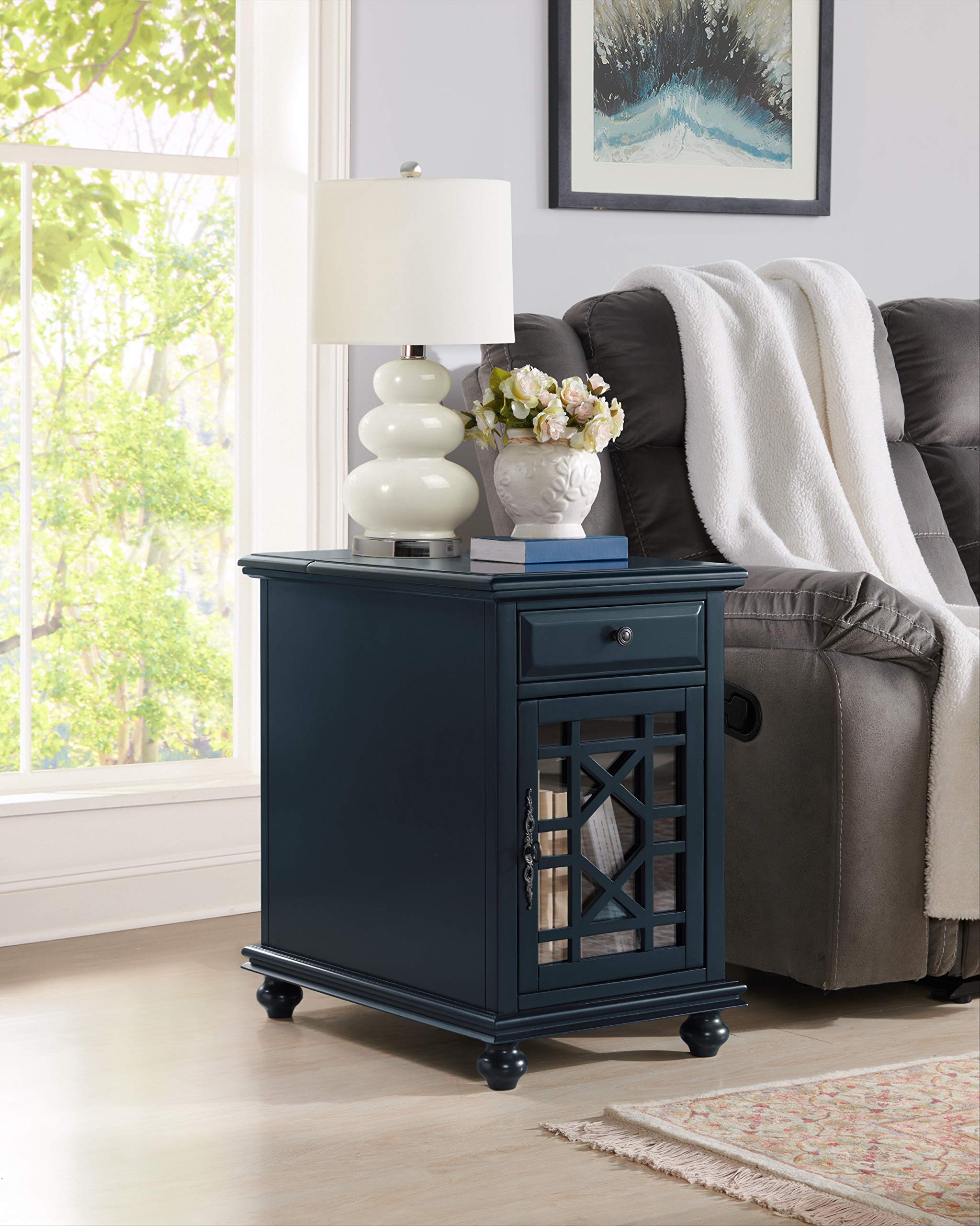 Elegant Catalina Blue Chairside End Table with Power Outlet by Martin Svensson - Perfect for Living Room, Bedroom or Office Use