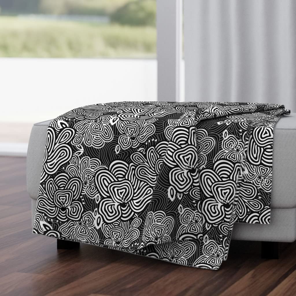 Soft Plush Minky Throw Blanket 50x70 Inches - Black & White Striped Floral Design for Bed, Couch & Nursery | Cozy Lightweight Blanket for Adults & Kids