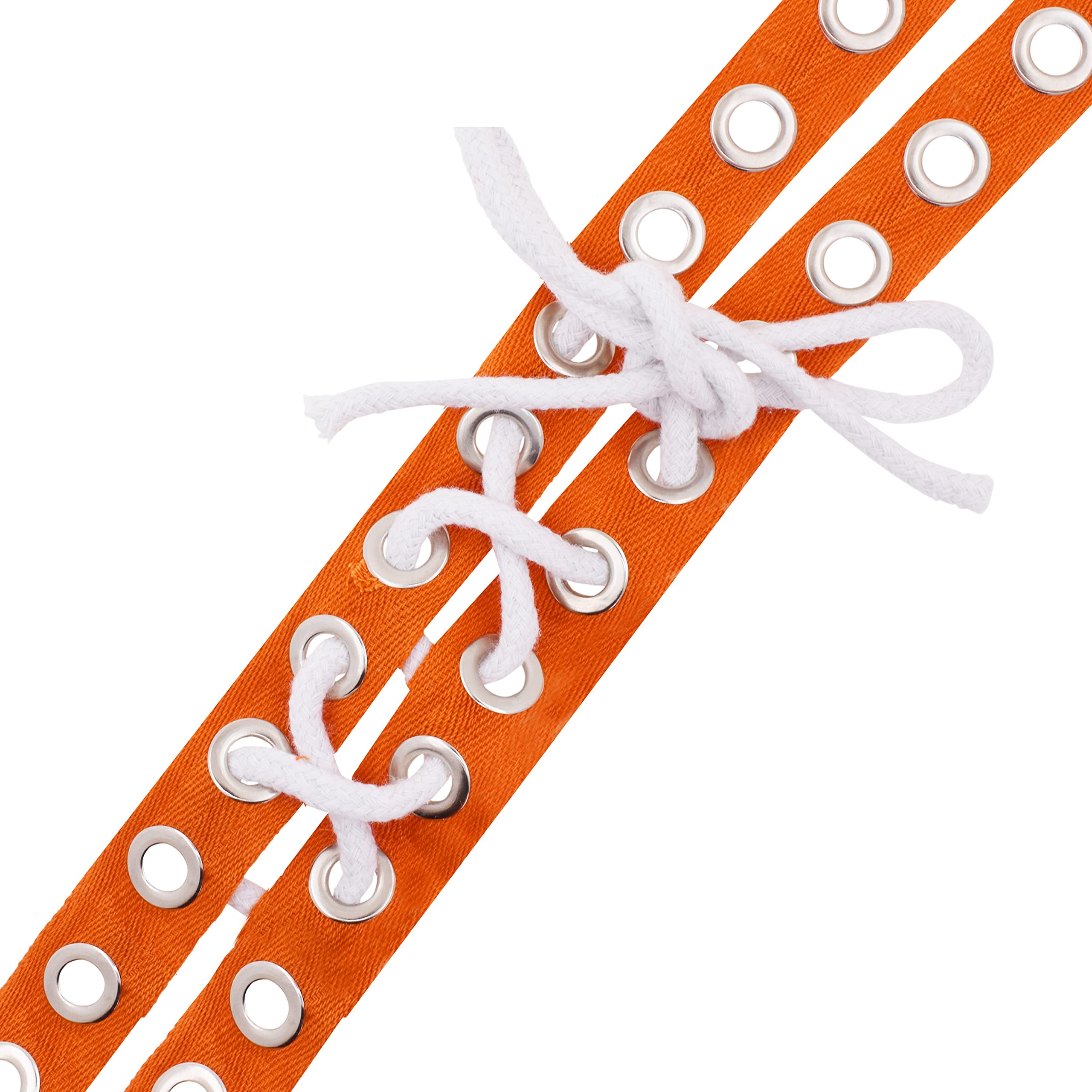 Mandala Crafts Silver Metal Eyelet Trim with Grommets - 3/4 Inch Orange Eyelet Grommet Tape for Sewing - 4mm Cotton Twill Tape by The Yard (3 YDs) - Perfect for DIY Clothing, Handbags, and Home Decor Projects
