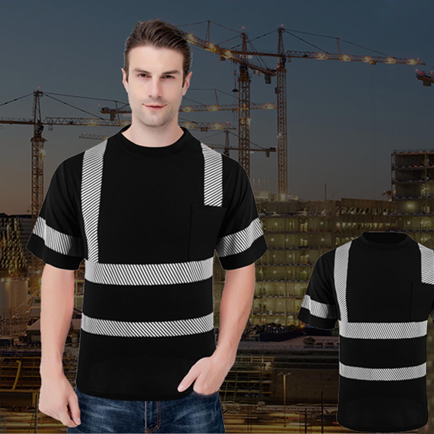 ANSI Class 3 Hi Vis Safety Shirts with Heat Transfer Reflective Strips - High Visibility Work Shirts for Men & Women - Ideal for Construction, Road Work & Nighttime Safety