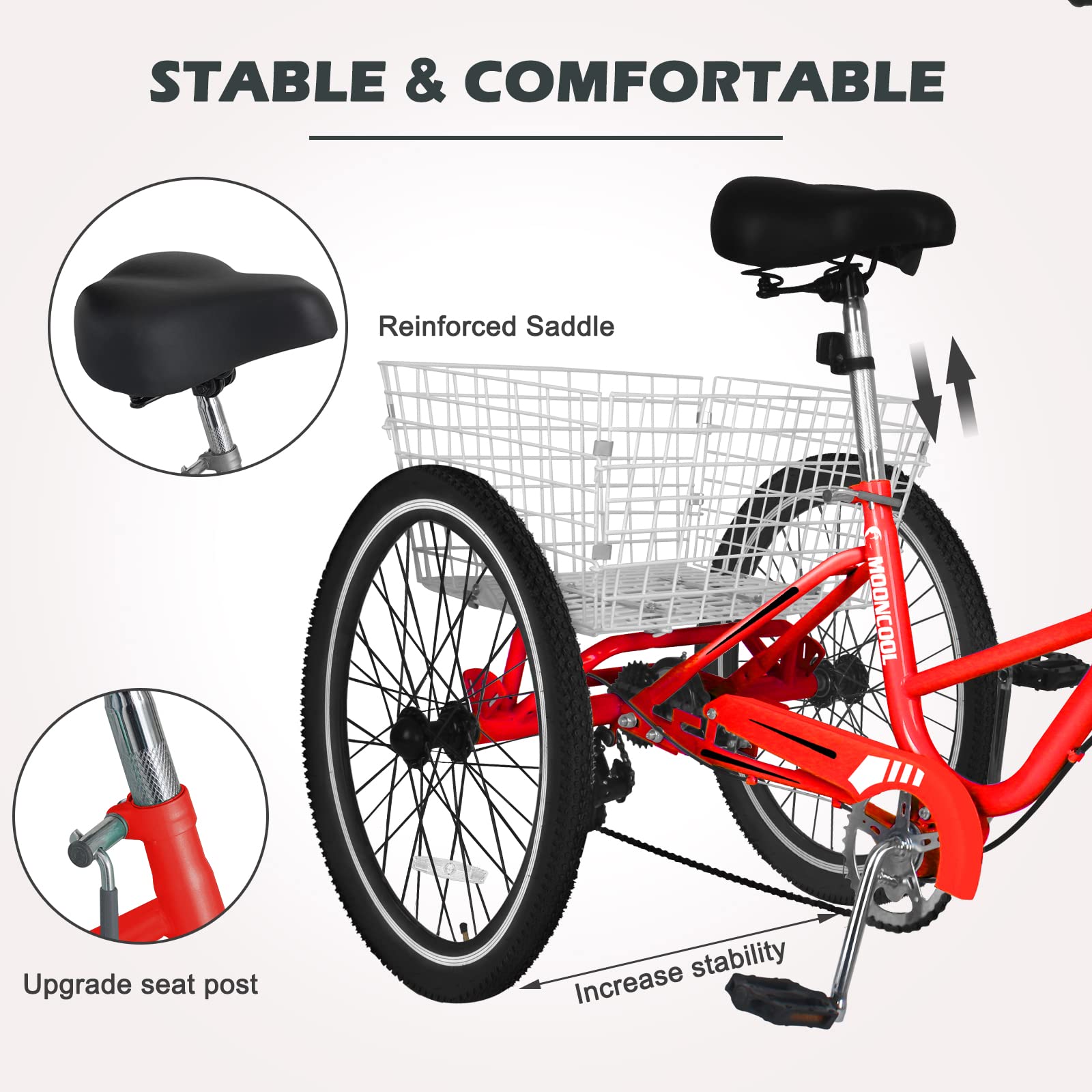 ABORON Folding Adult Tricycle - 20/24/26 Inch 7-Speed Foldable Trike with Large Basket - Sturdy 2-Wall Alloy Wheels for Men & Women - Perfect for Shopping, Picnics, Exercise & Outdoor Activities
