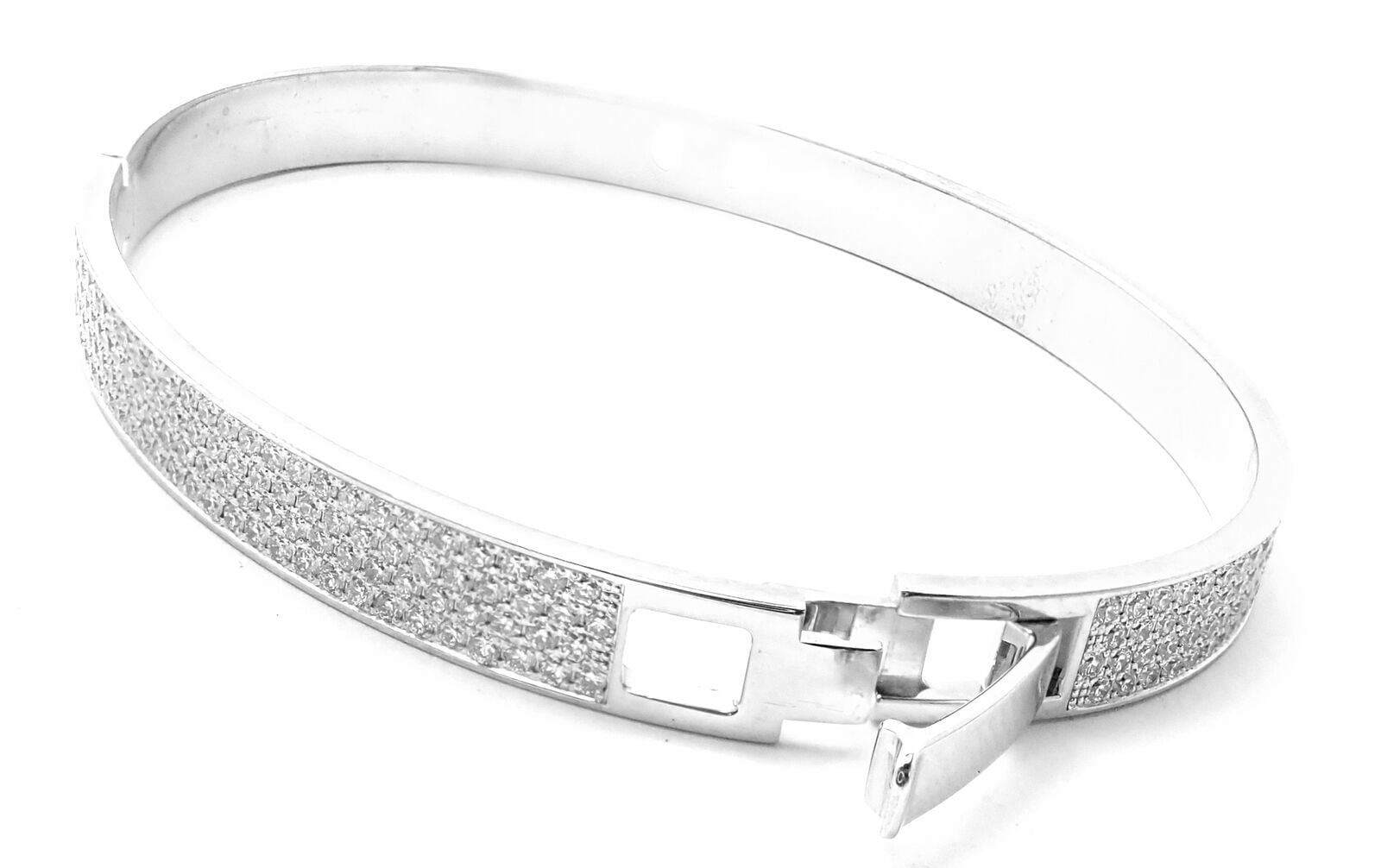 Authentic Hermes H D'Ancre 18k White Gold Diamond Small Bangle Bracelet - Luxury Jewelry for Women, Perfect Gift for Anniversary, Birthday & Special Occasions