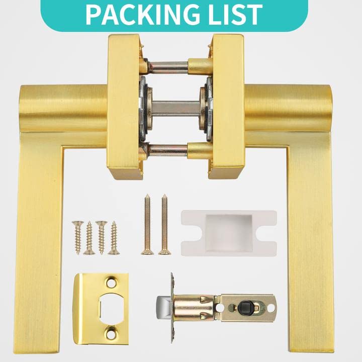 3 Pack Satin Brass Slim Door Lever Handles - Heavy Duty Passage Function for Closet & Interior Doors (Left/Right Handed) - Perfect for Bedrooms, Bathrooms & Cabinets