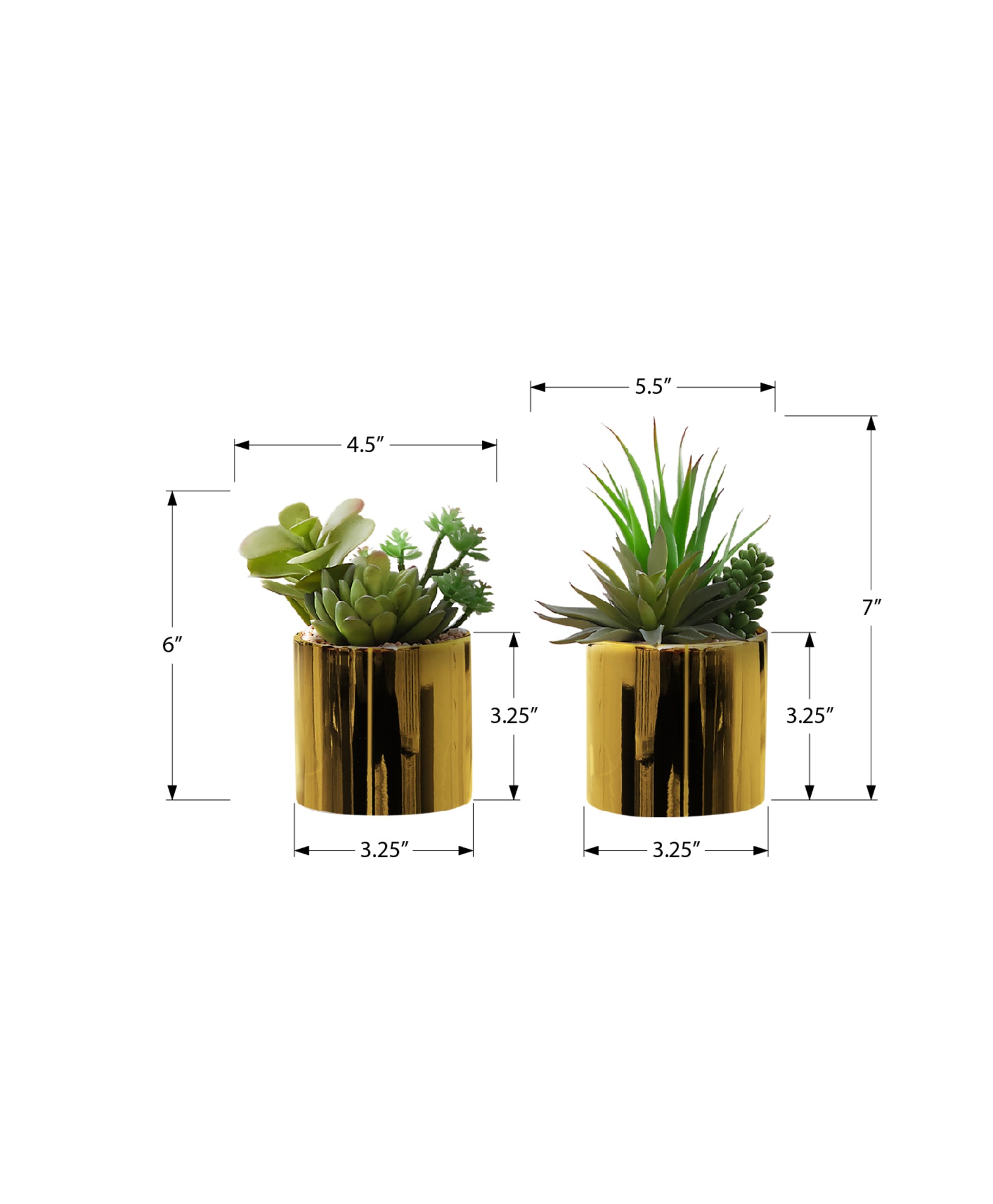 Premium Faux Succulent Plants in Glossy Gold Pots - Set of 2 Artificial Small Succulents for Home Office Desk Decor, Wedding Centerpieces & Shelf Styling
