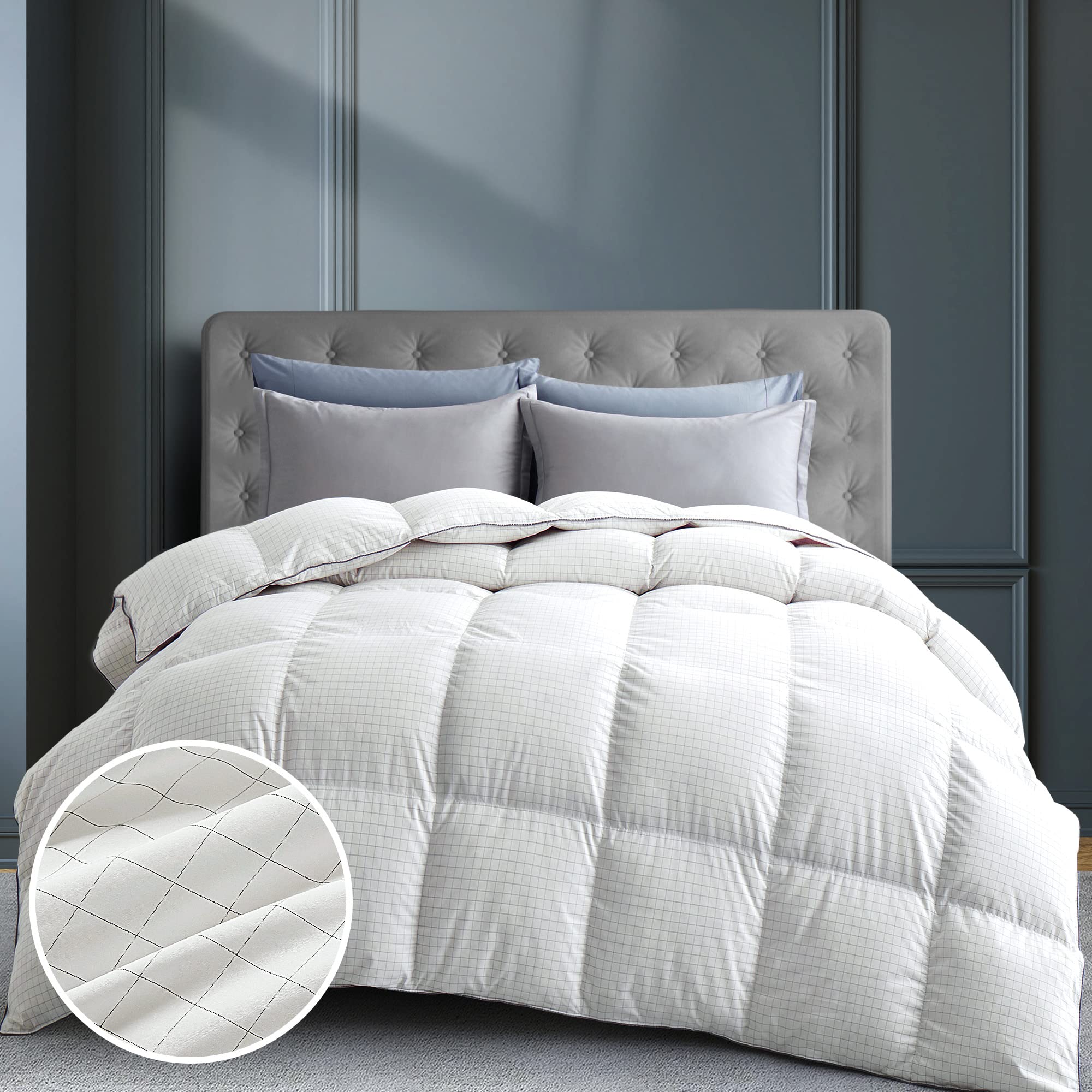 Puredown White Grid Feather Comforter King Size - All Season Medium Warmth Duvet Insert with Corner Tabs - 104x88 Inches - Perfect for Master Bedroom, Guest Room & Cozy Winter Nights (White Grid, King)