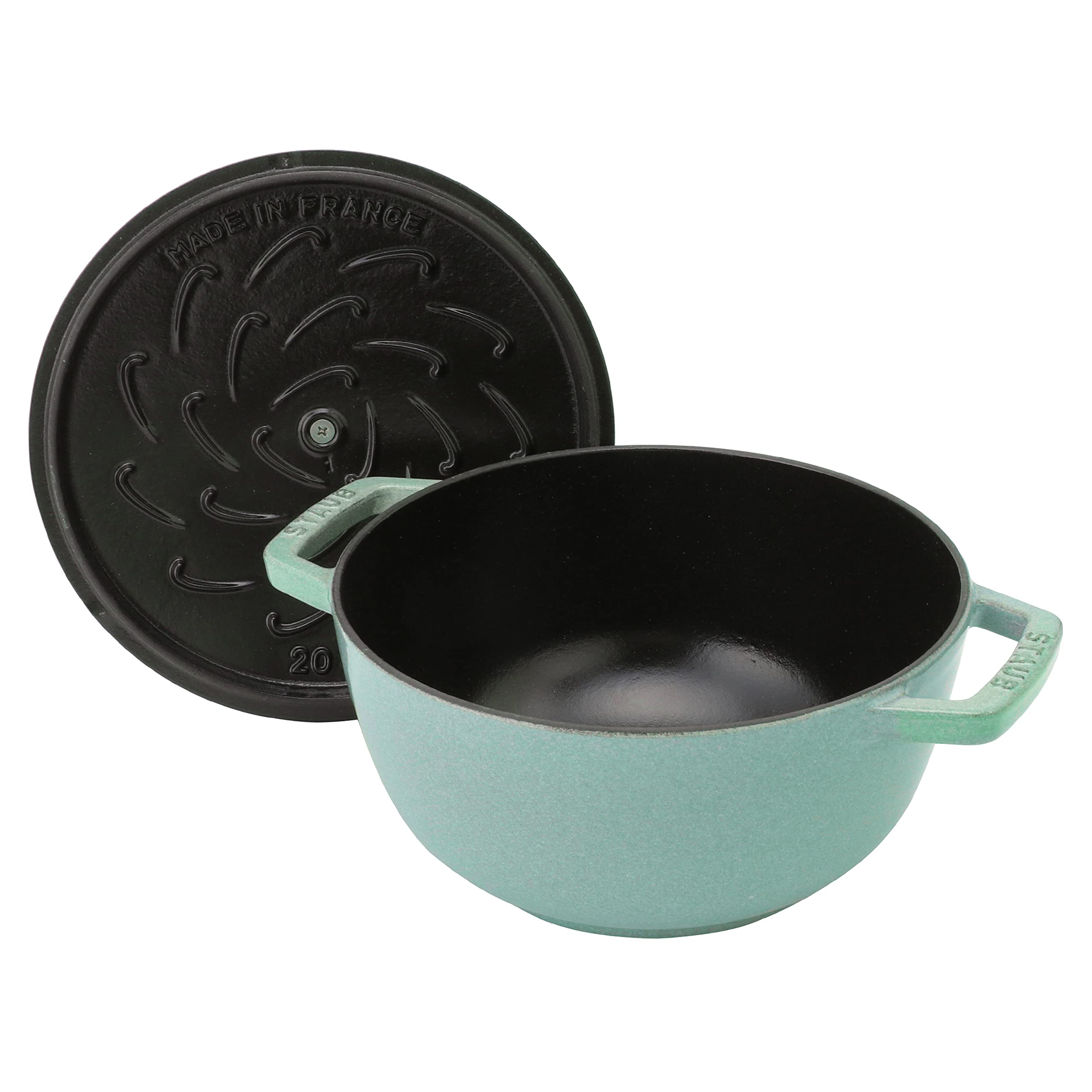Staub Wa-NABE 40508-864 Enameled Cast Iron Pot, 7.9 inches (20 cm) Double Handed Rice Cooker, Sage Green, Induction Compatible - Perfect for Japanese Hot Pot, Rice Cooking & Serving Dishes