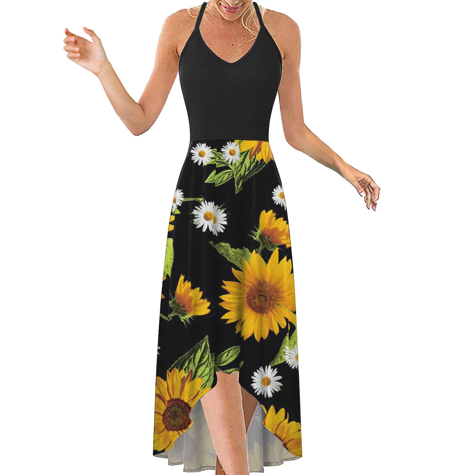 Sexy Boho Floral Print Maxi Dress for Women - Sleeveless V-Neck Summer Beach Dress | Perfect for Vacations, Pool Parties & Casual Outings