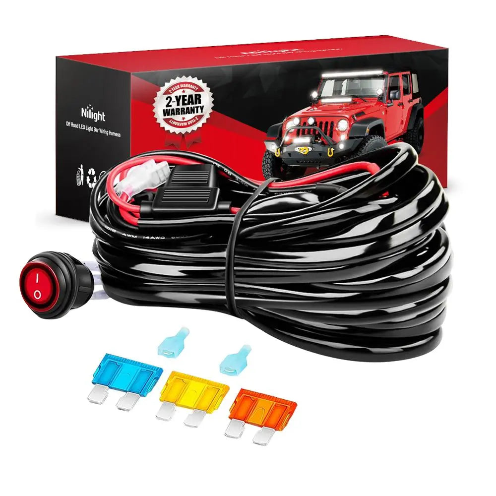 Nilight 14AWG Heavy Duty 12V Wiring Harness Kit with 40A Relay & Blade Fuse - On/Off Switch for Off-Road LED Light Bars & Work Lights - Waterproof & Durable - 2 Year Warranty - Perfect for Trucks, Jeeps, ATVs & Marine Applications