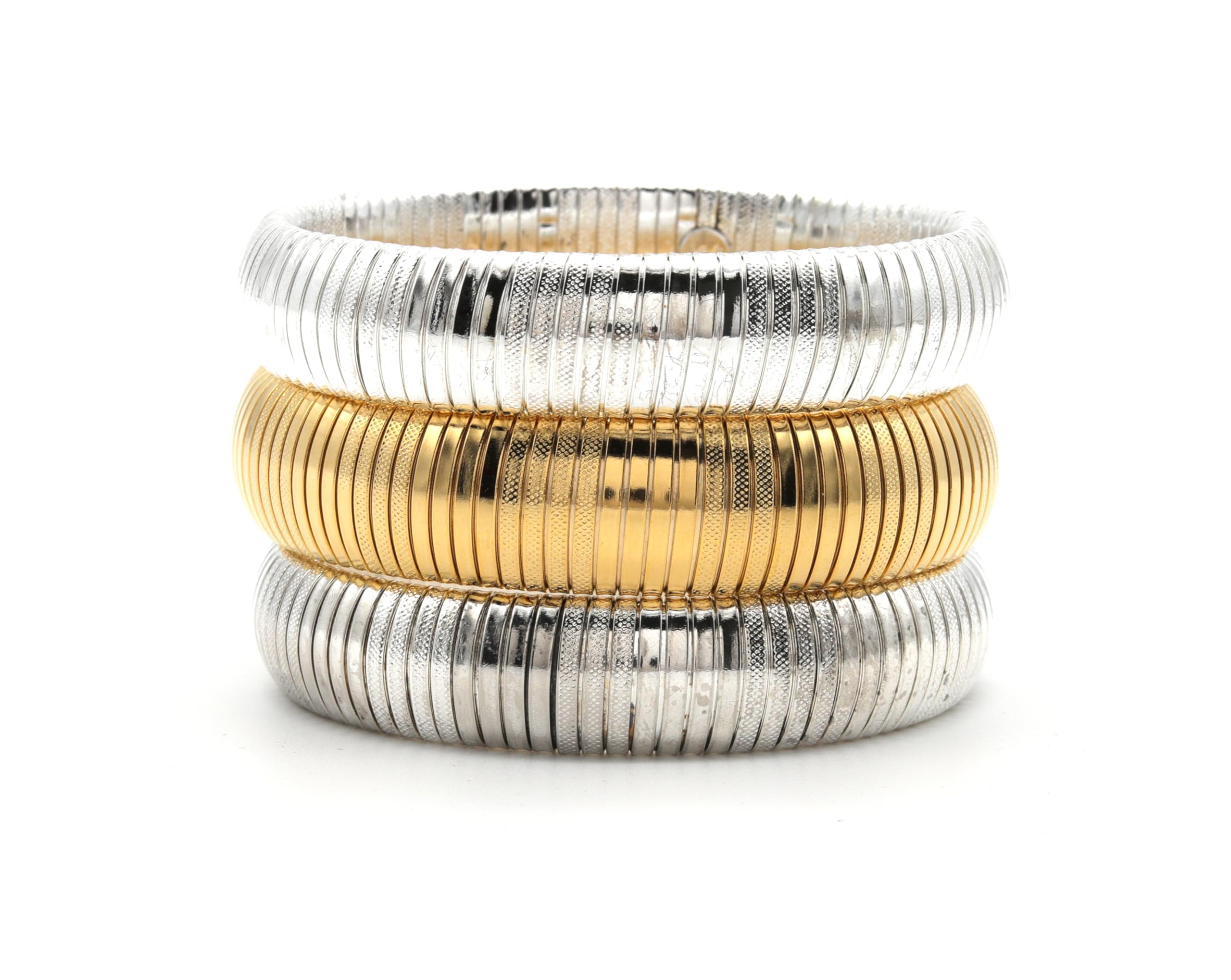 Marshal Metal Fashion Bracelet - Omega 18k Gold Plated Brass Stretch Cobra Bracelet for Women - Perfect for Parties, Weddings & Everyday Wear