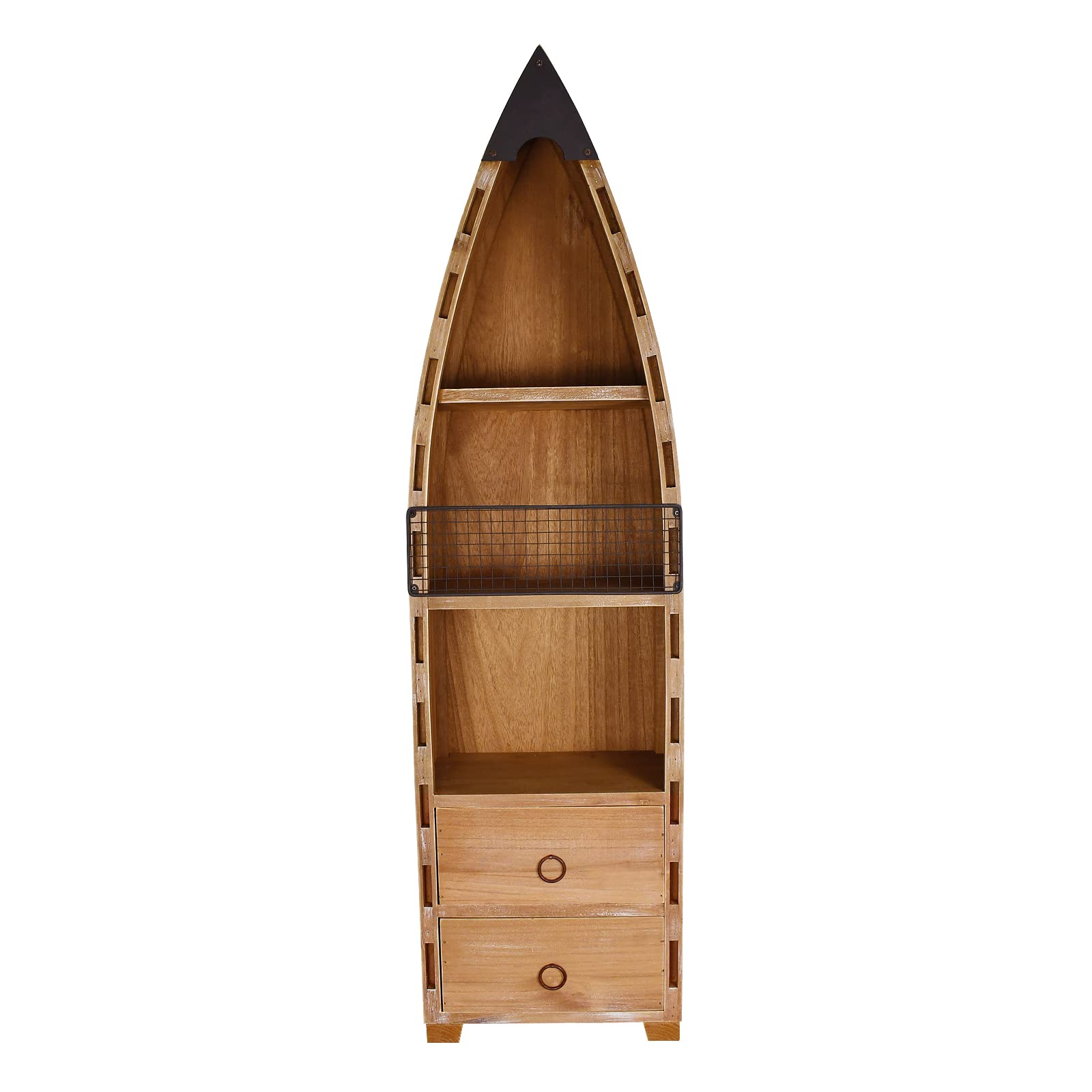 Rustic Wooden Boat Wall Shelf with Drawer - Nautical Hanging Boat Decor for Bathroom, Bedroom & Lake House - Beach Theme Storage & Display for Books, Towels & Decor