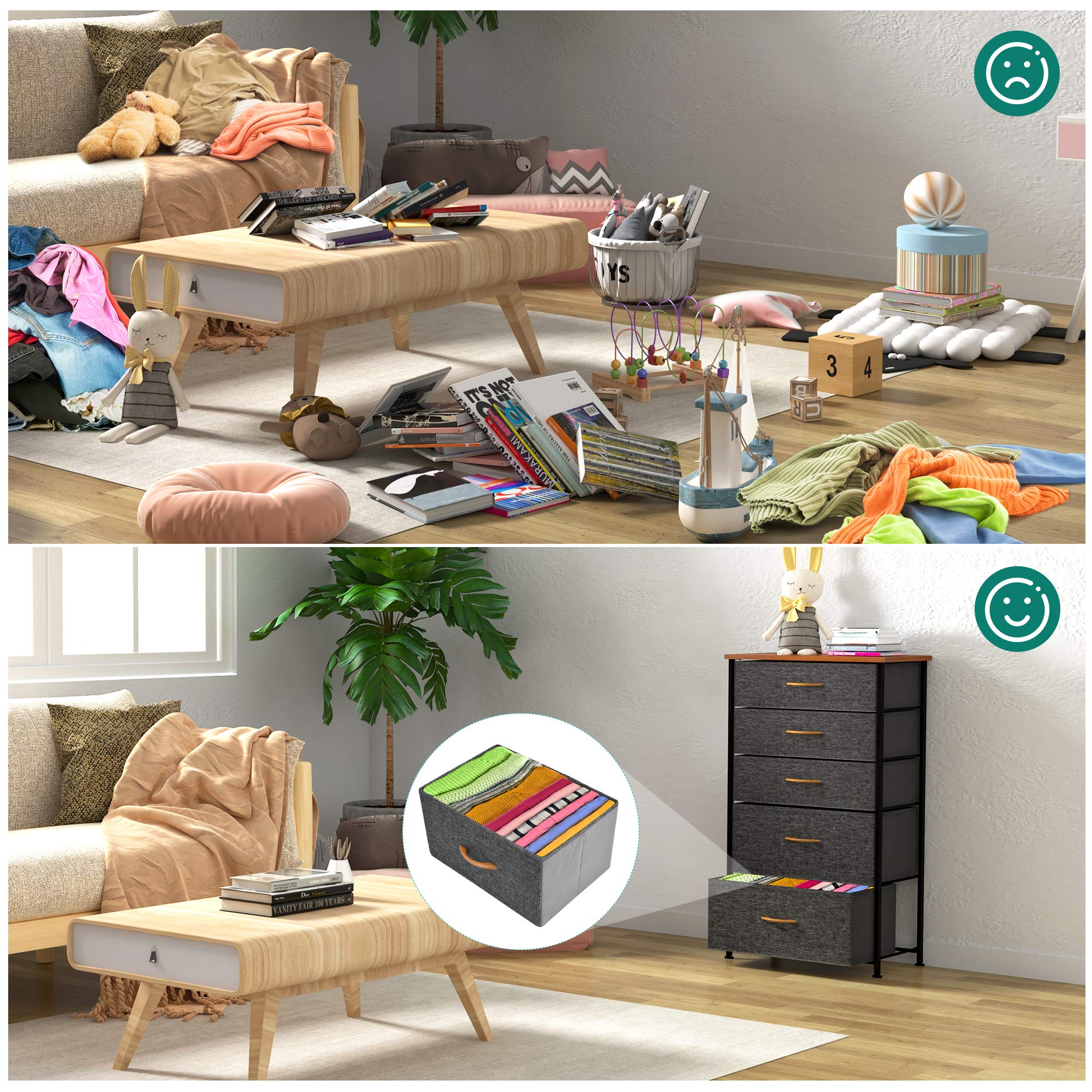 YITAHOME 5-Drawer Fabric Dresser with Wooden Top - Sturdy Steel Frame Storage Organizer for Bedroom, Living Room & Closet - Easy Pull Fabric Bins - Perfect for Home Organization & Small Space Storage