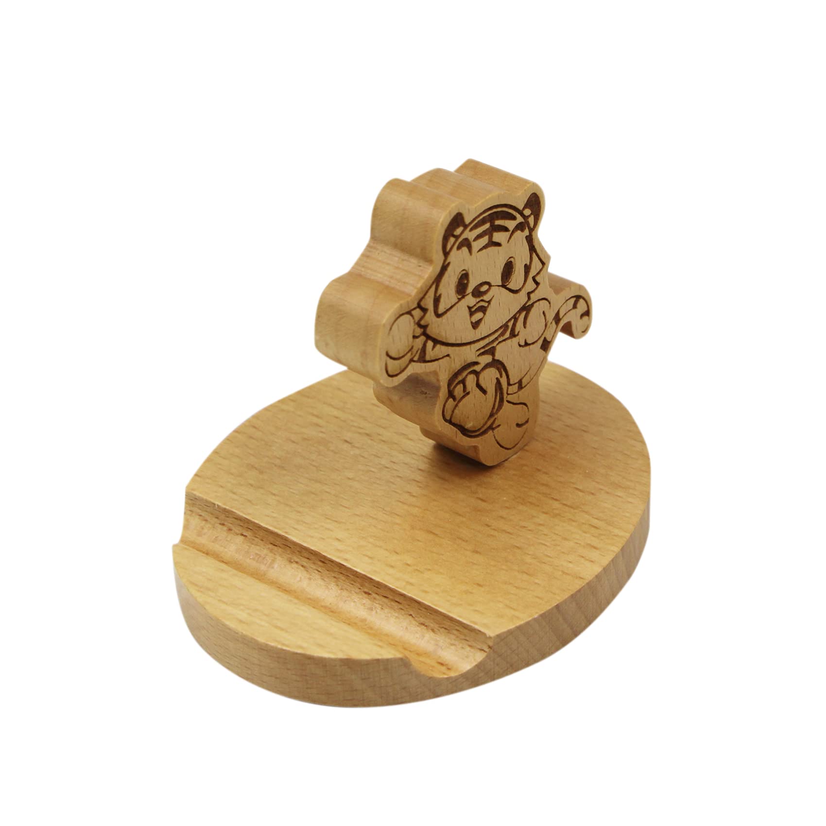 Wooden Tiger Phone Stand - Cute Animal Cell Phone Holder for Desk, Compatible with All Smartphones | Perfect for Home, Office, and Gift Giving