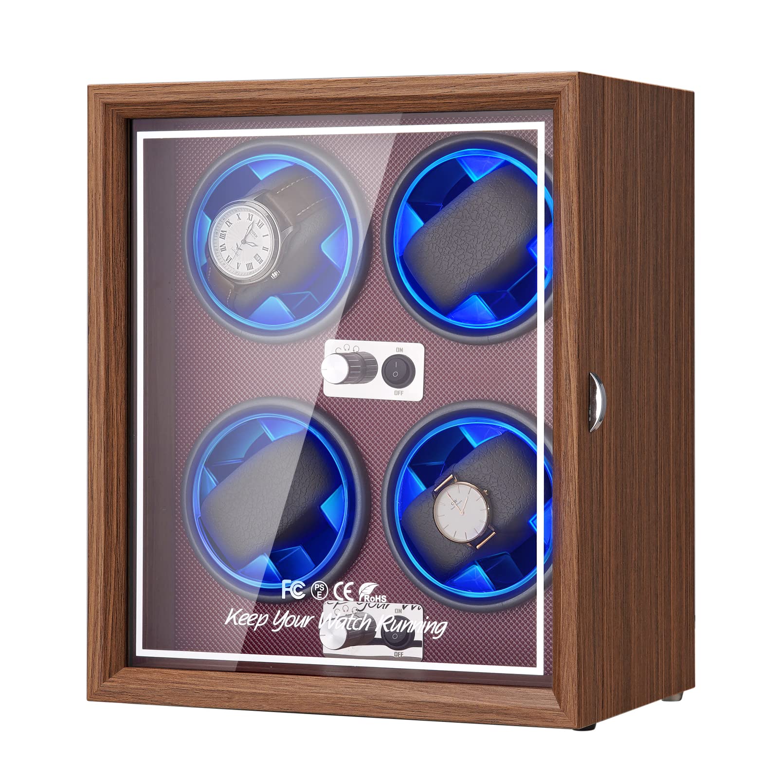 Premium Automatic Watch Winder for 4 Watches - Ultra Quiet Motor with LED Display & 4 Rotation Modes - Perfect for Rolex, Omega, Patek Philippe Watch Storage & Display (Home/Office/Travel Use)