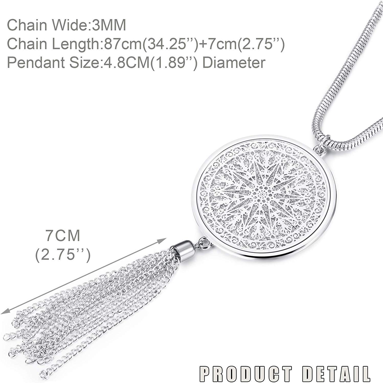 3PCS Long Pendant Necklaces for Women - Disk Circle Pendant, Triple Stack Necklace & Tassel Y Necklace Set | Boho Chic Statement Jewelry for Casual Outfits, Office Wear & Special Occasions