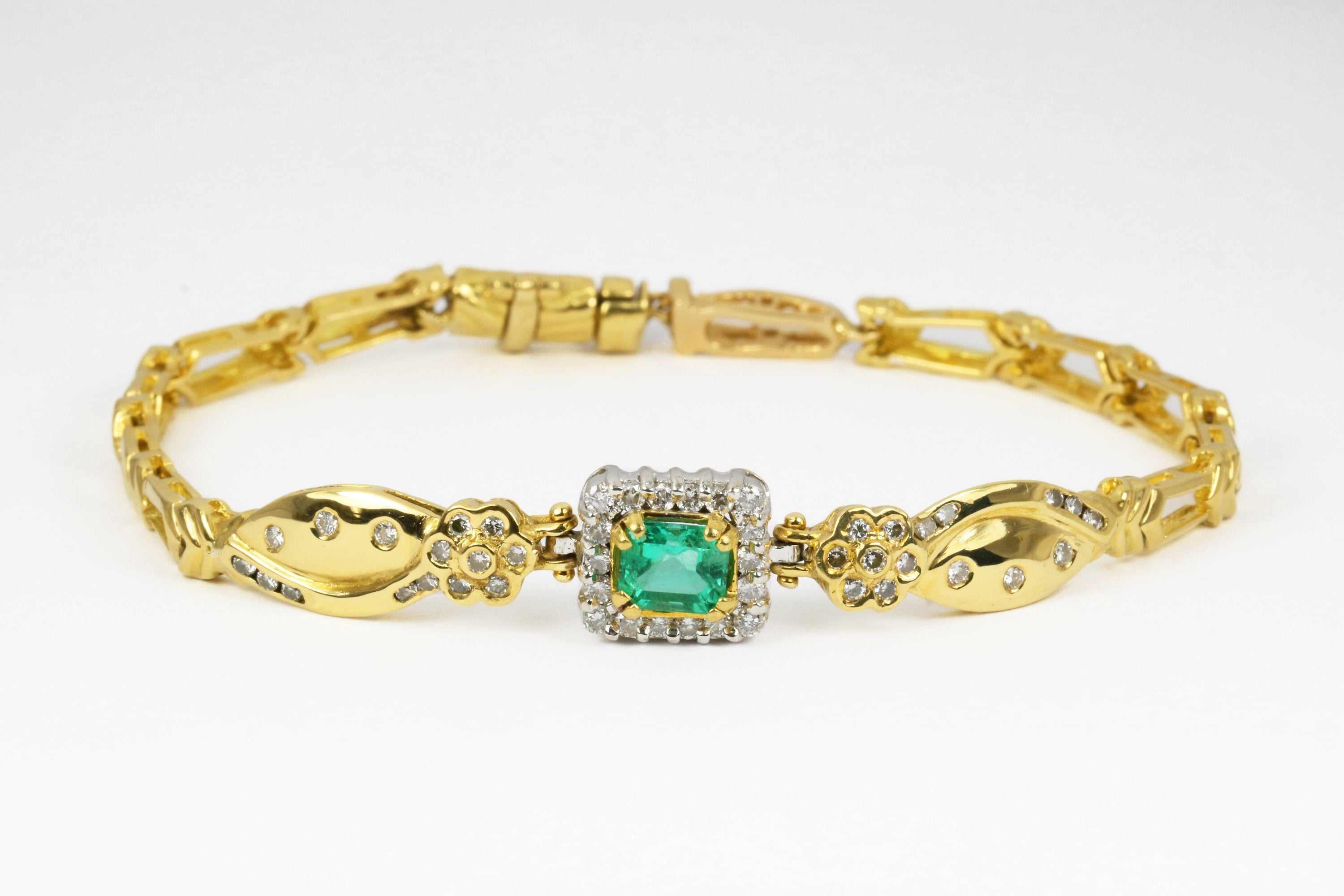 1.70tcw Genuine Emerald & Diamond 18K Gold Anniversary Bracelet for Women - Perfect Gift for Wife, Mother, Birthday, Valentine's Day & Special Occasions