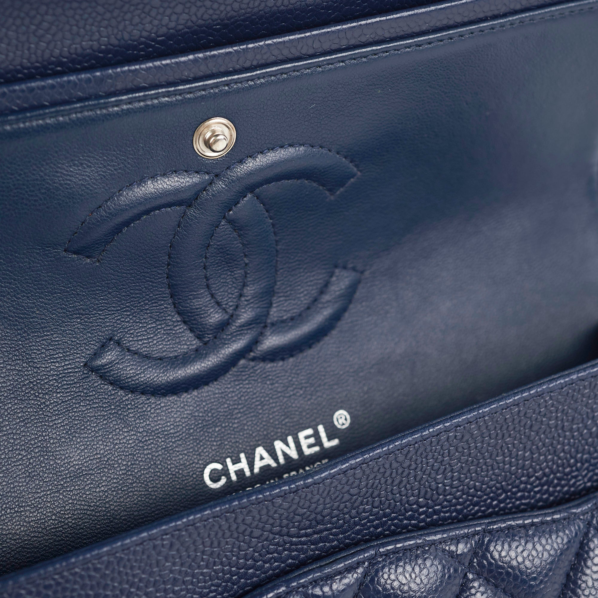 Chanel Classic Flap Medium/Large Caviar Leather Shoulder Bag in Blue | Luxury Designer Handbag for Women | Perfect for Work, Evening Events & Special Occasions