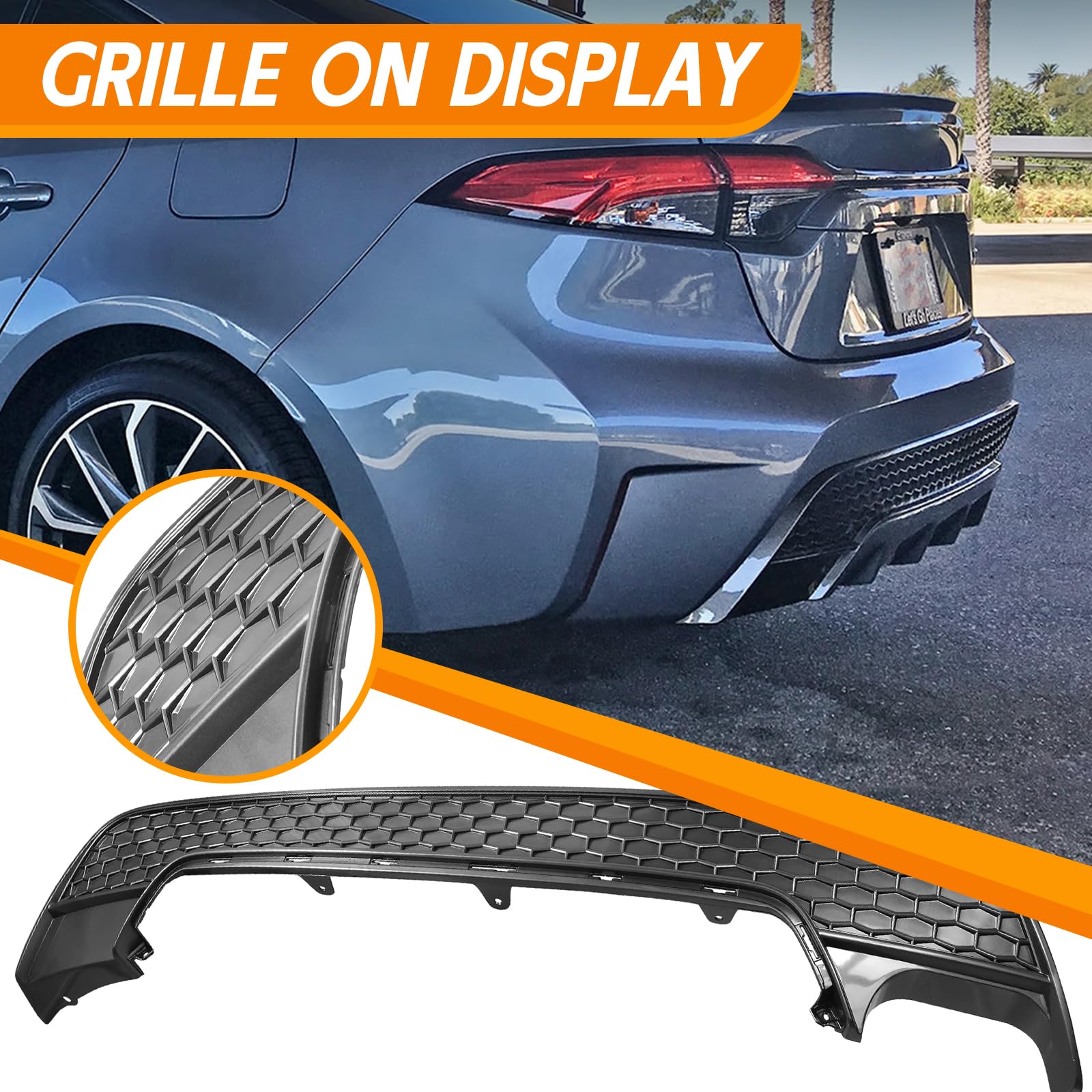 YLT AUTO Rear Bumper Lower Cover Black ABS Honeycomb Cover for 2020-2021 Toyota Corolla XSE SE | Durable Car Exterior Accessory | Perfect for Street Style & Performance Upgrades