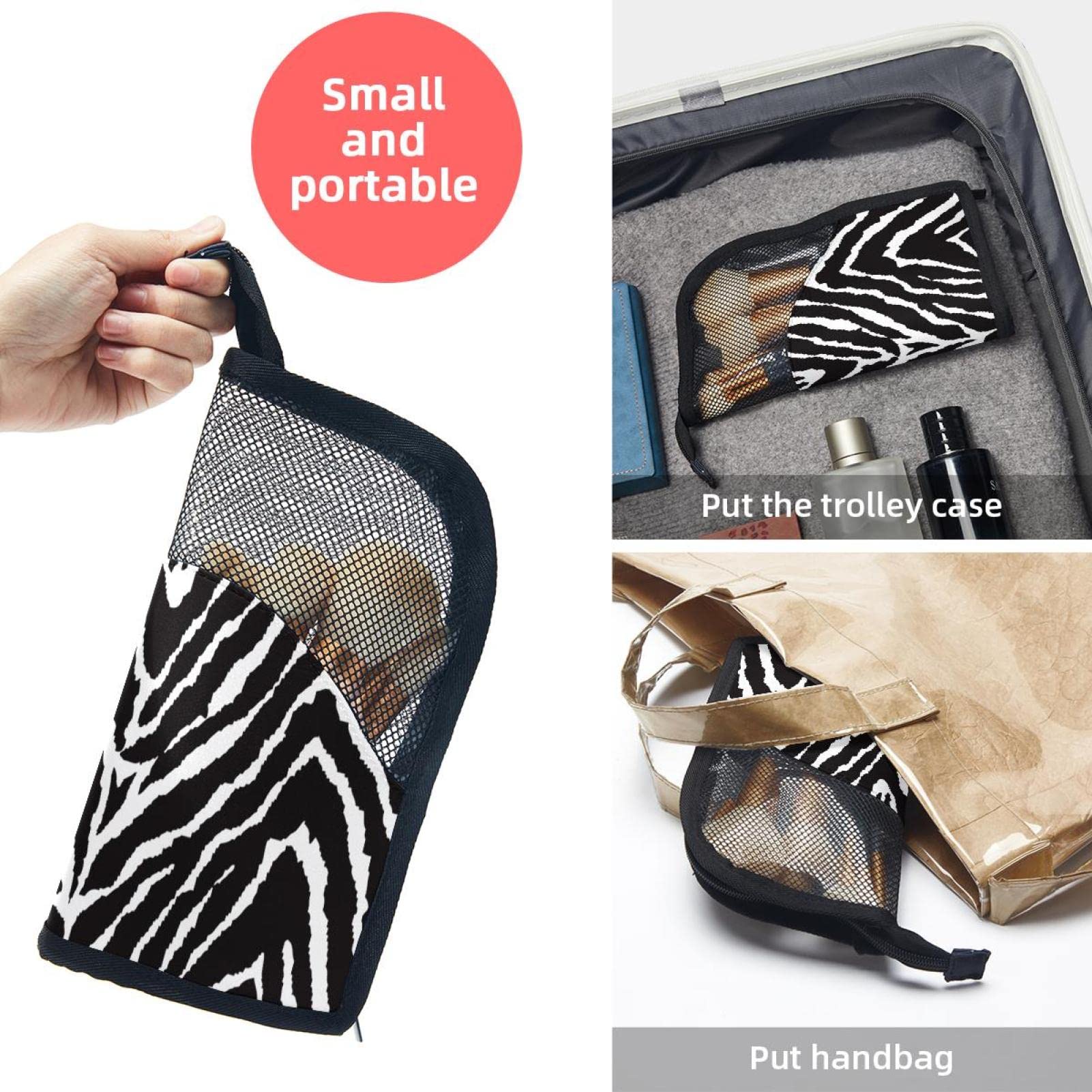 12-Piece Makeup Brush Organizer Bag with Zebra Print - Portable Travel Cosmetic Brush Holder Case for Professional & Home Use | Black & White Design