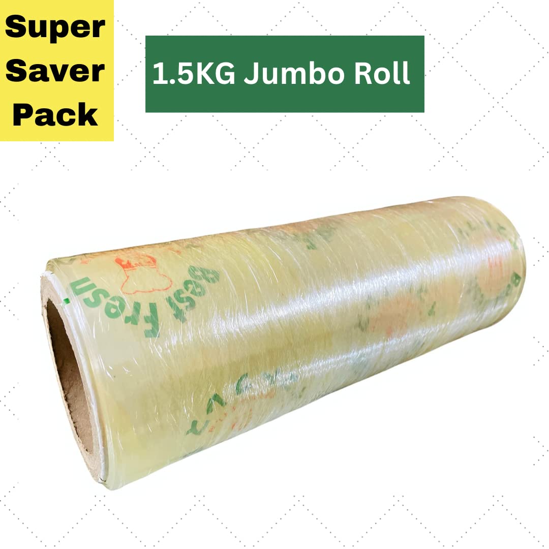 Eco-Friendly Biodegradable Cling Wrap - 1.5kg Jumbo Roll (Pack of 2) | Sustainable Food Storage Film for Kitchen, Leftovers, Roti, Sandwiches & Meal Prep | BPA-Free Plastic Wrap Alternative for Freshness & Convenience | Perfect for Home, Office & Picnic Use