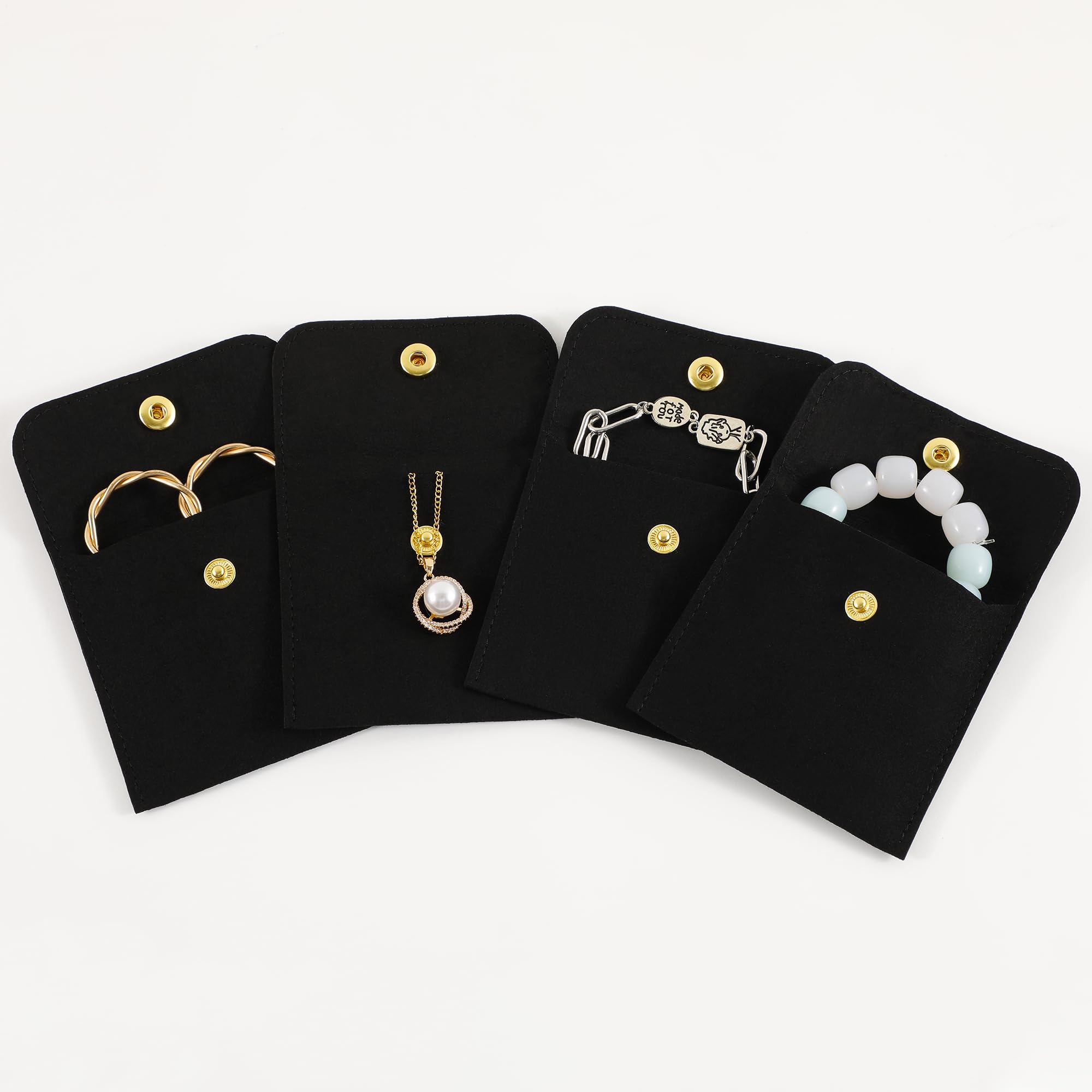 40-Piece Black Microfiber Jewelry Pouch Set with Button Closure (8x8cm) - Luxury Small Gift Bags for Earrings, Necklaces, Bracelets & Rings - Perfect for Jewelry Packaging, Wedding Favors & Retail Displays