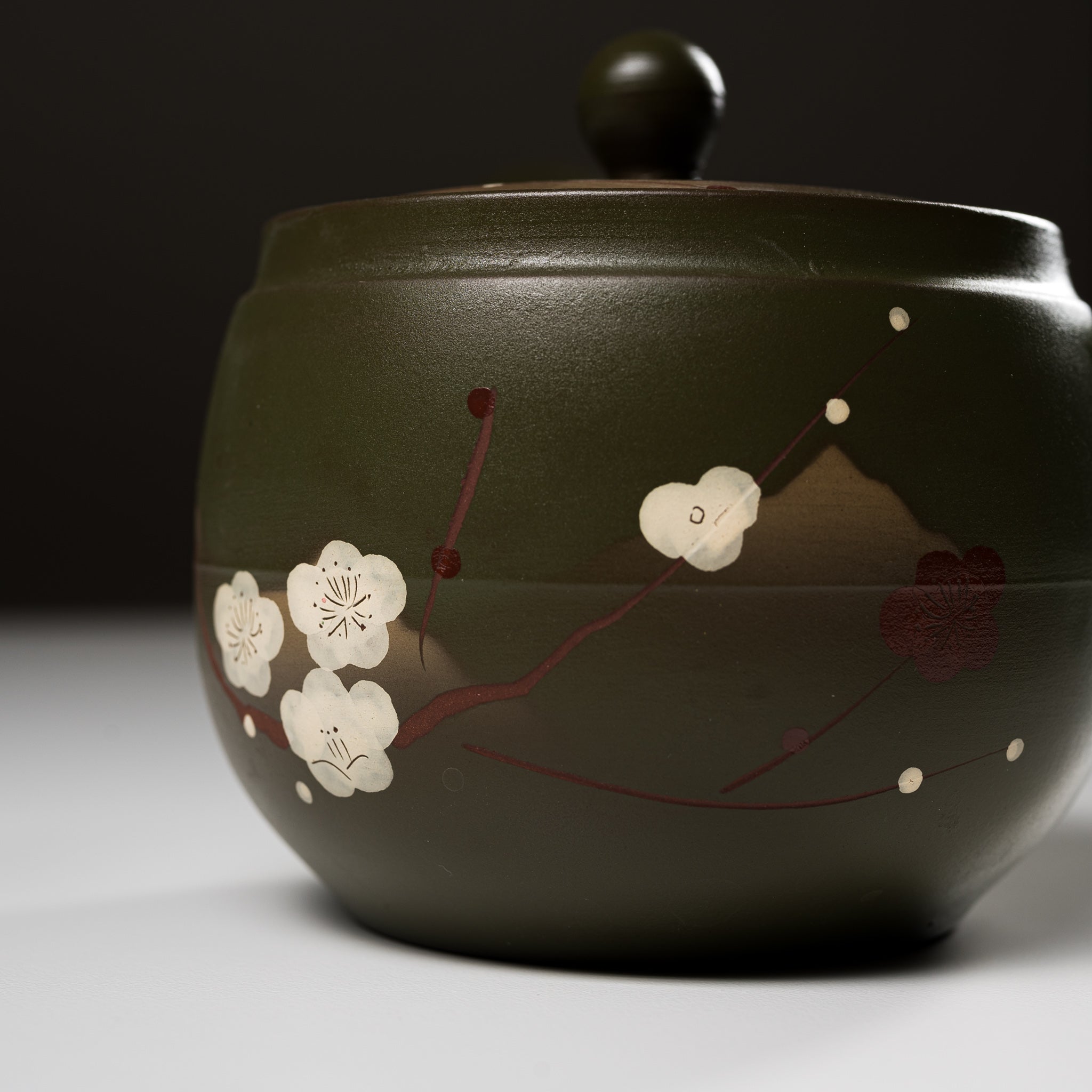 Hand Painted Tokoname Teapot - 360ml Oribe Plum Japanese Ceramic Teapot for Green Tea & Matcha | Perfect for Tea Ceremonies & Home Brewing