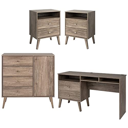 Home Square 4-Piece Bedroom Furniture Set - 2 Tall Nightstands, Computer Desk & 4-Drawer Dresser | Modern Home Office & Bedroom Storage Solution
