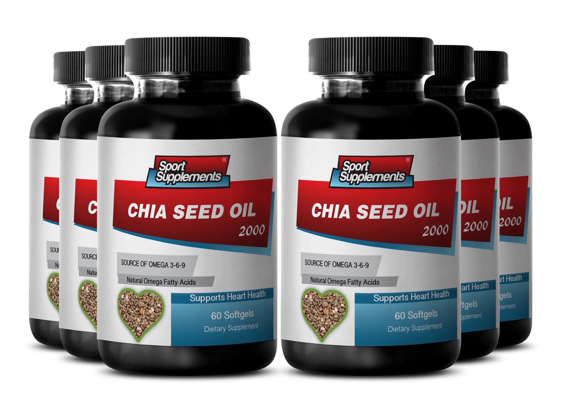 Premium Chia Seed Oil 2000mg - 6 Bottles (360 Softgels) for Heart Health, Skin Care & Weight Management | Omega-3 Supplement for Daily Wellness