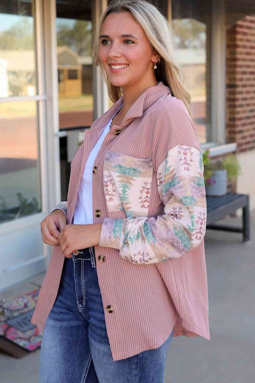 Stylish Geometric Print Button Down Collar Jacket for Men & Women - Casual Office Wear & Outdoor Fashion
