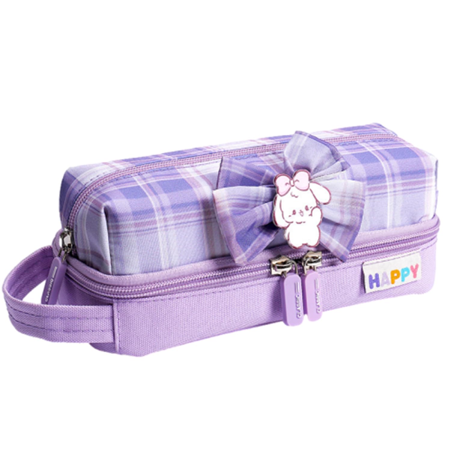 Colorful Large Capacity 2-Layer Oxford Pencil Case - Pink, Purple, Blue Bow Design School Stationery Organizer (21.5 x 8 x 8.5cm) for Students, Office & Art Supplies Storage