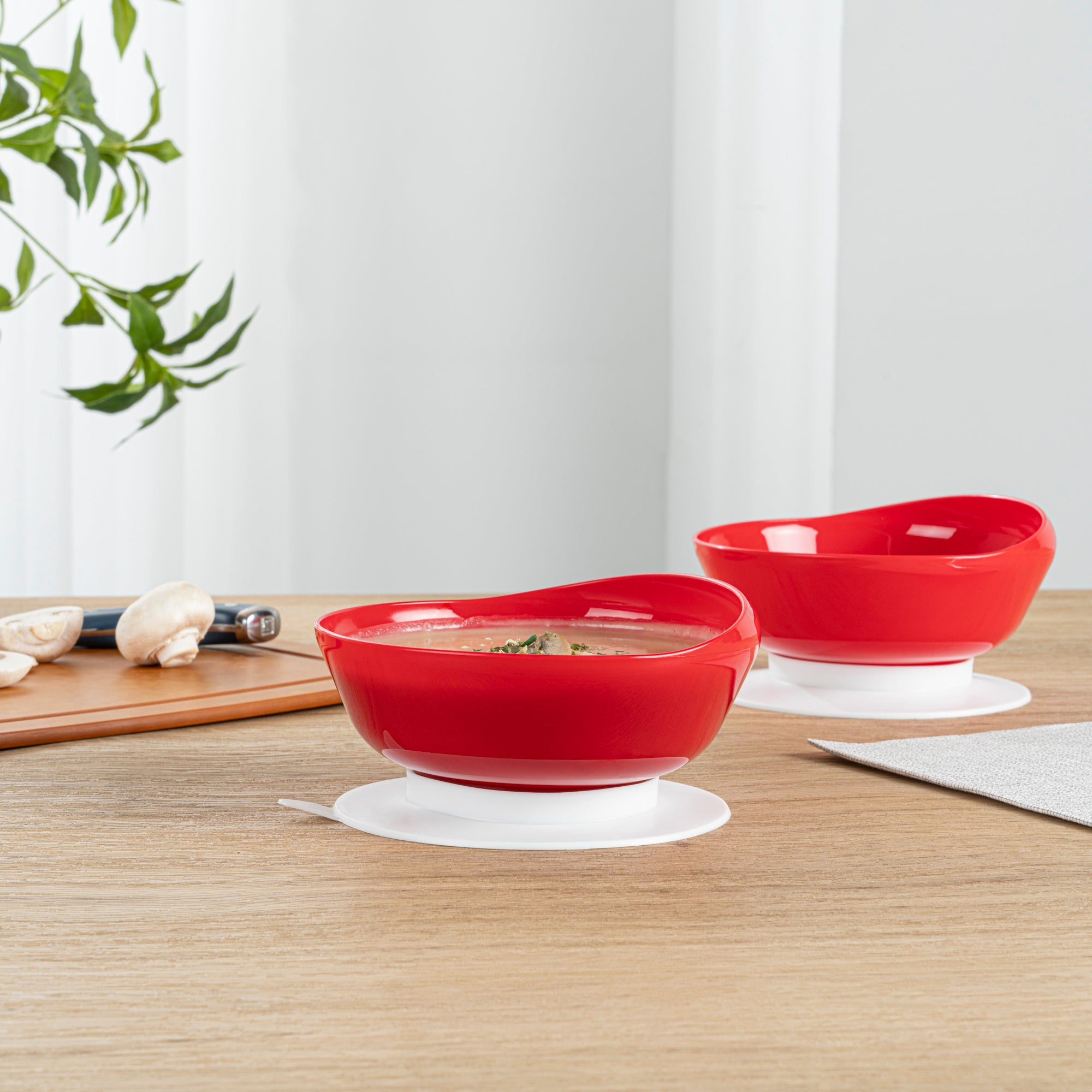 Adapt Tek 19 oz Spillproof Red Plastic Scoop Bowl with Suction Base - 5.75 x 5.75 x 3 Inches - Perfect for Baby Feeding, Pet Food, and Kitchen Storage (1 Count)