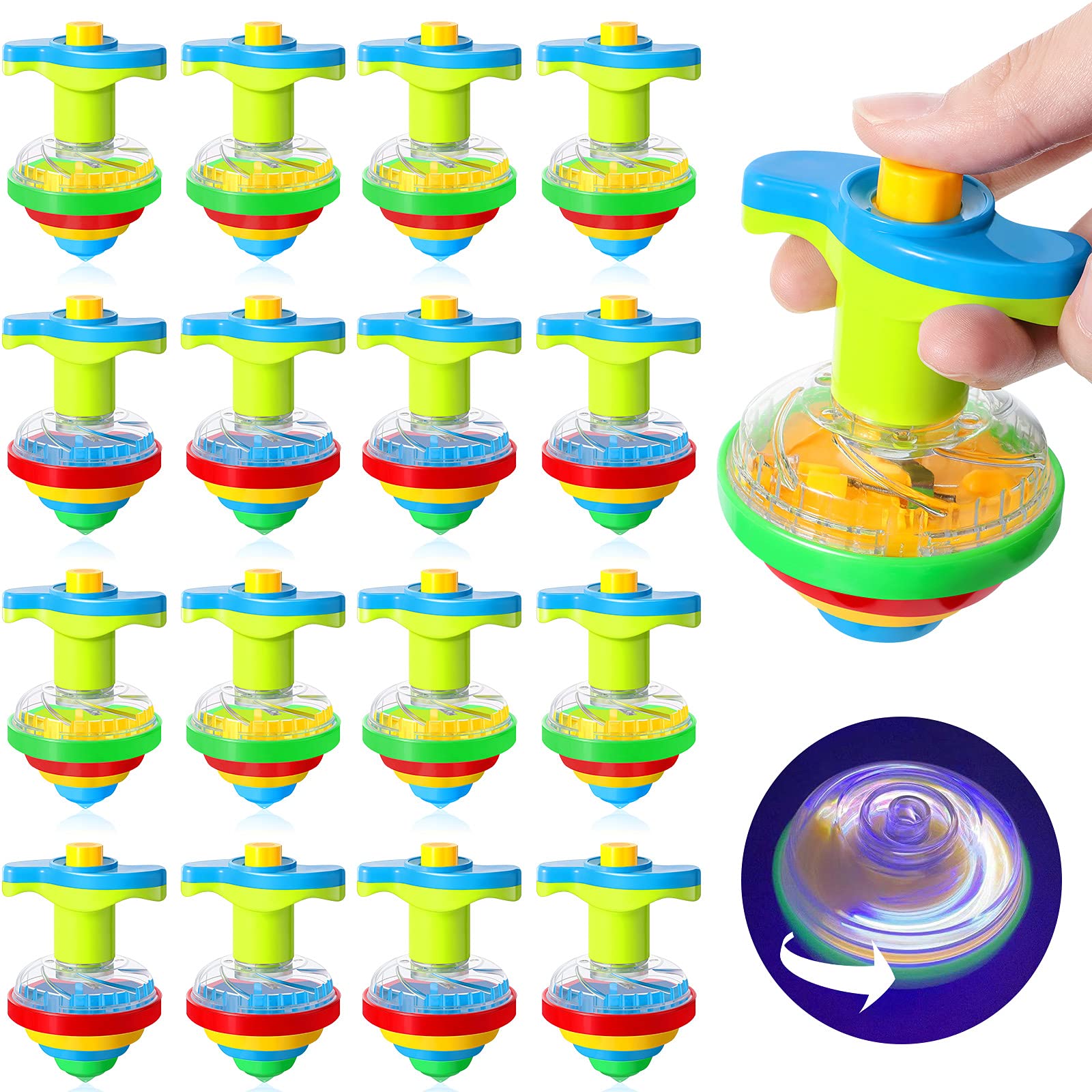 24 Pack LED Light Up Spinning Tops - Flashing UFO Gyroscope Toys for Kids, Bulk Party Favors for Birthday, Christmas Stocking Stuffers & Fun Indoor/Outdoor Games