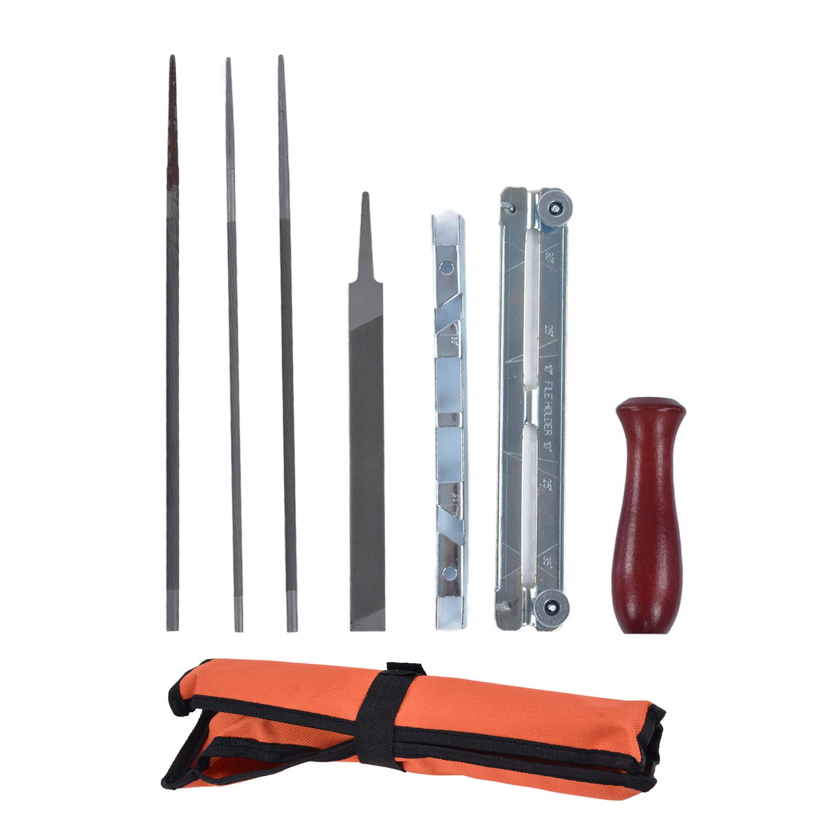 8Pcs Chainsaw Sharpener File Kit - Chain Saw Teeth Sharpening Tool Set with Gauge Handle for Precise & Efficient Maintenance - Perfect for Wood Cutting, Tree Trimming & Firewood Preparation