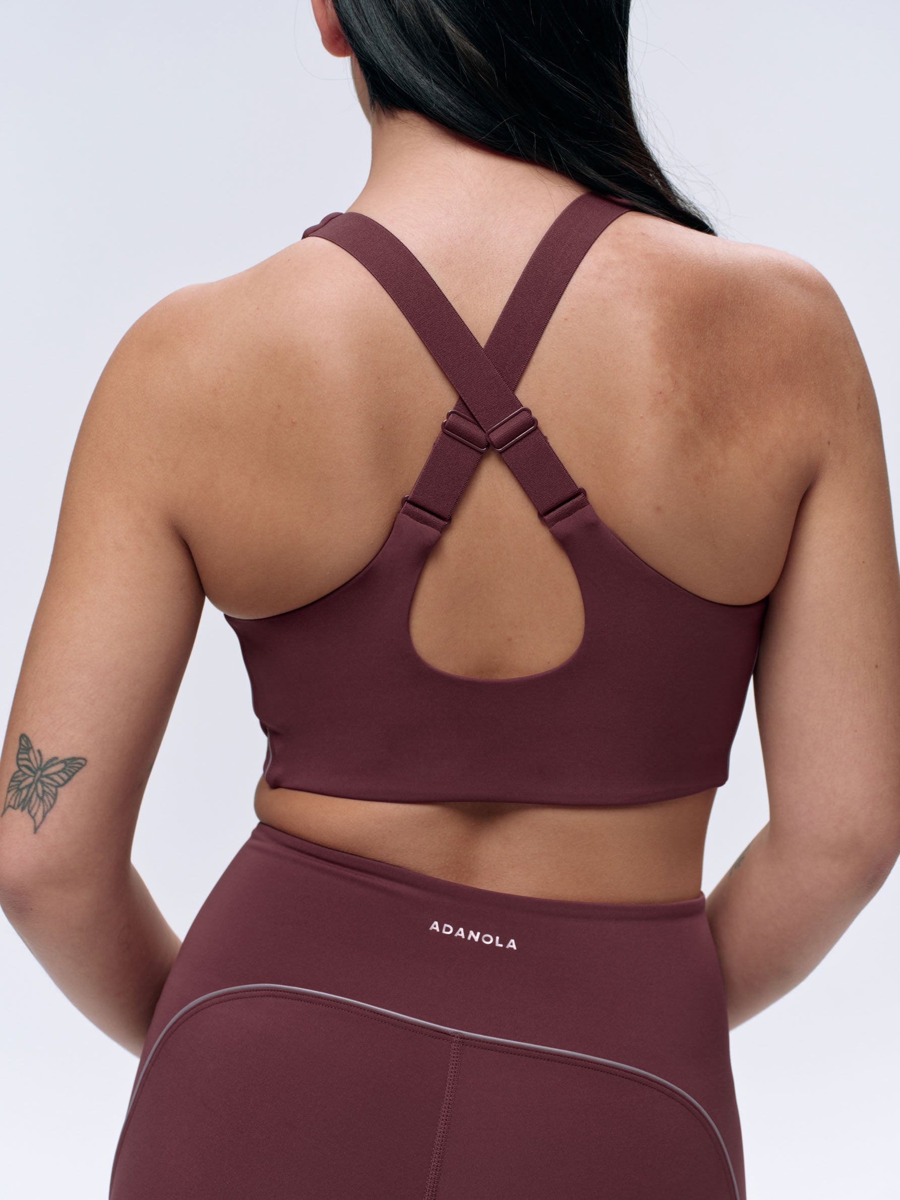 Ultimate Reflective Piping Open Back Tank Bra - Burgundy Red | High Visibility Workout Top for Running, Yoga & Gym