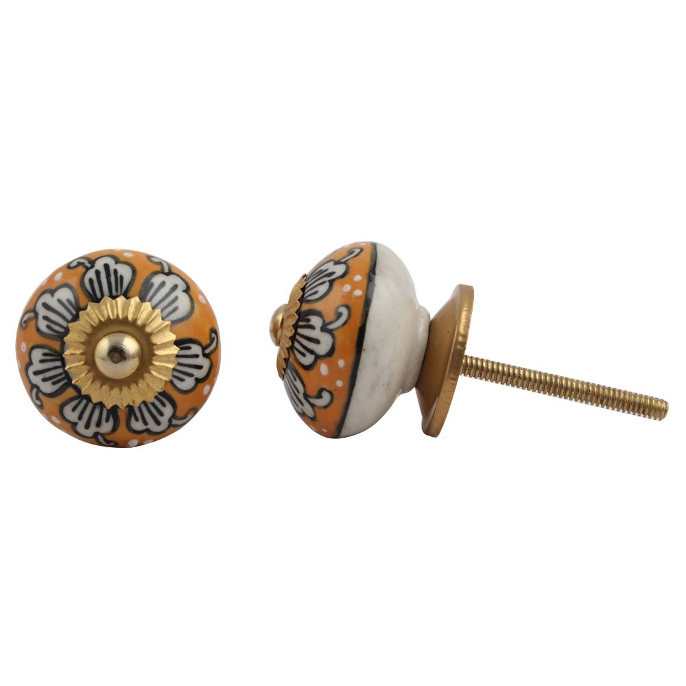 IndianShelf 14-Piece Mustard Flower Ceramic Drawer Knobs - Elegant Cabinet Hardware for Kitchen, Dresser & Furniture (Luxury Decorative Pulls) - Perfect for Home Renovation & DIY Projects