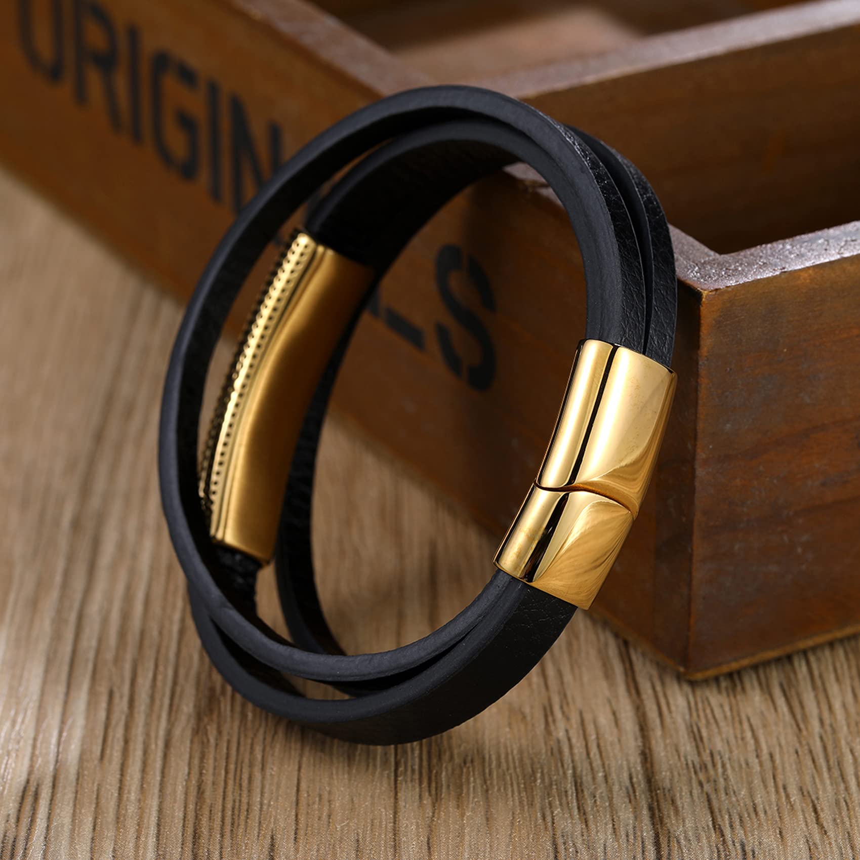 Custom Engraved Leather Bracelets for Men - Personalized Name Beads for Dad, Son, Boyfriend & Husband | Durable & Stylish Men's Jewelry Gift for Anniversary, Birthday & Father's Day
