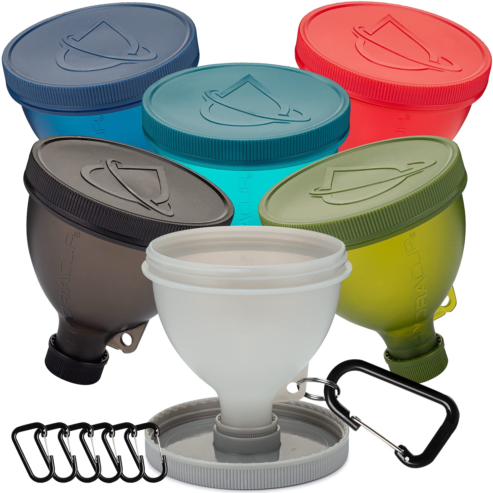 Hydra Cup [6 Pack] ProStand Funnel Set with Stand - BPA Free Water Bottle Filling Kit for Protein Shaker Bottles & Supplement Storage | Portable for Gym, Travel & Kitchen Use | Includes Keychain for Shaker Cup Accessory
