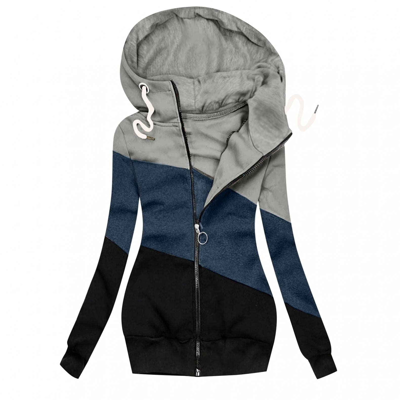 Women's Winter Hooded Sweatshirt - Long Sleeve Zip Up Pullover with Zipper Pockets & Turtleneck | Cozy Casual Outerwear for Cold Weather, Outdoor Activities & Layering
