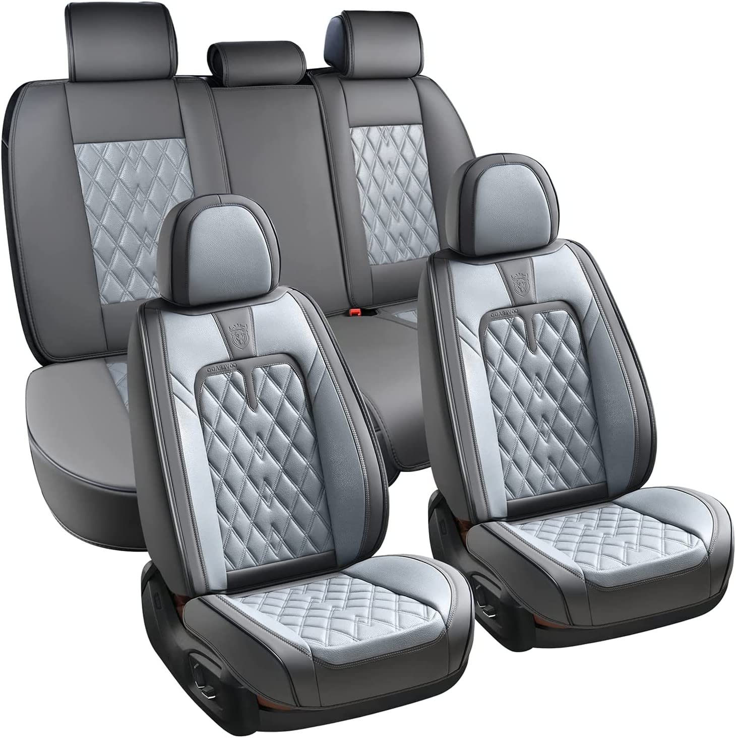 Premium Universal Car Seat Covers Full Set (5 Seats) - Waterproof, Dirt-Resistant & UV-Protected Luxury Leathaire Cushions for Most Vehicles - Perfect for Family Road Trips, Commuting & Pet Protection (Gray)