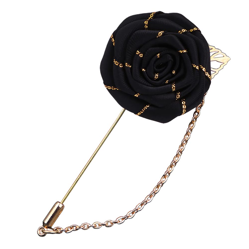 YOOE Men's Rose Flower Brooch with Gold Leaf - Handmade Floral Lapel Pin for Suits & Weddings | Elegant Boutonniere for Grooms, Prom, Formal Events (Red & Blue)